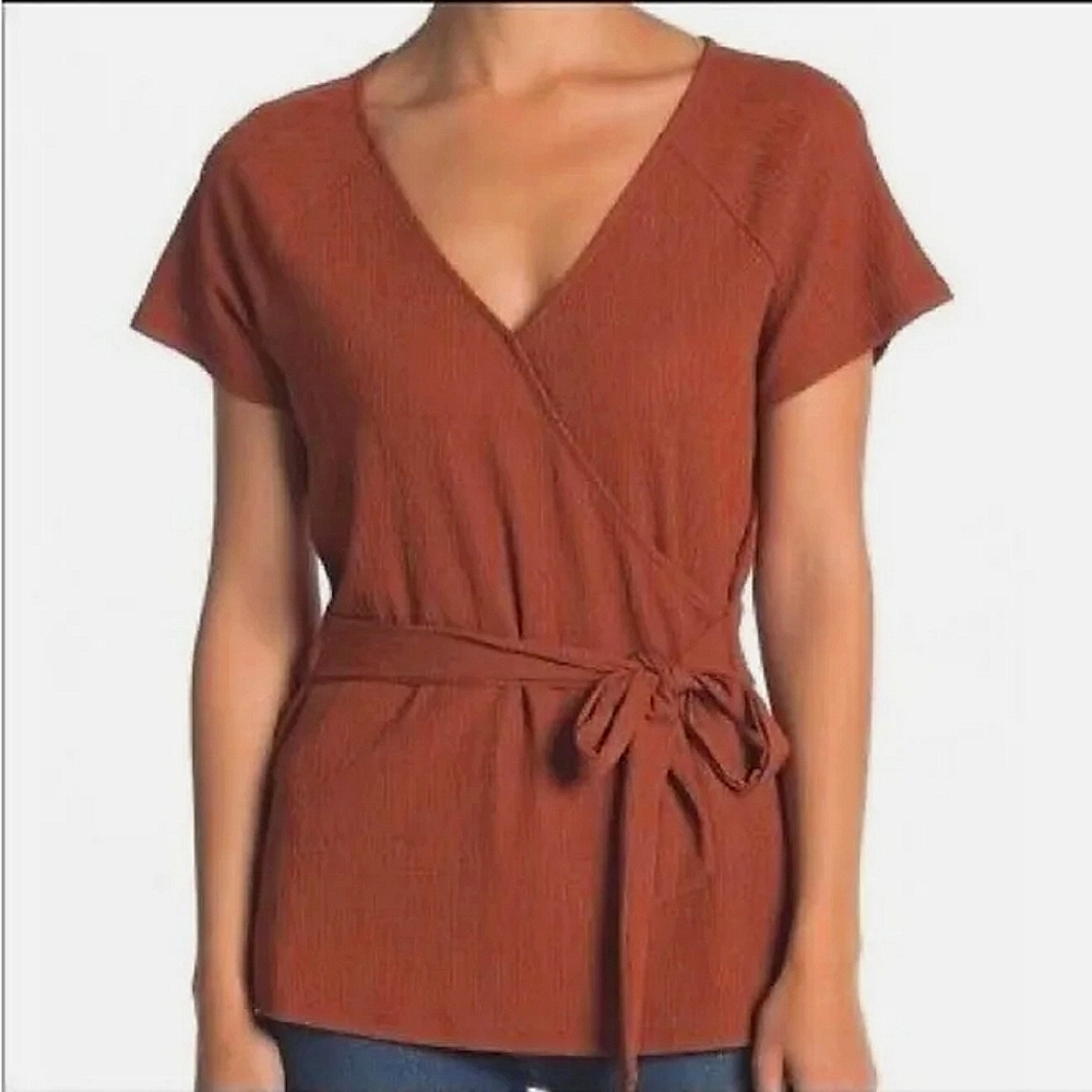14th & Union Rust Faux Wrap Blouse